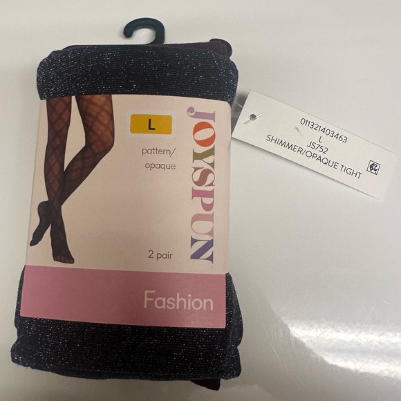Joyspun Accessories - Joyspun Woman's Opaque/Pattern Tights 2 Pair Large Black & Crushed Plum NWT